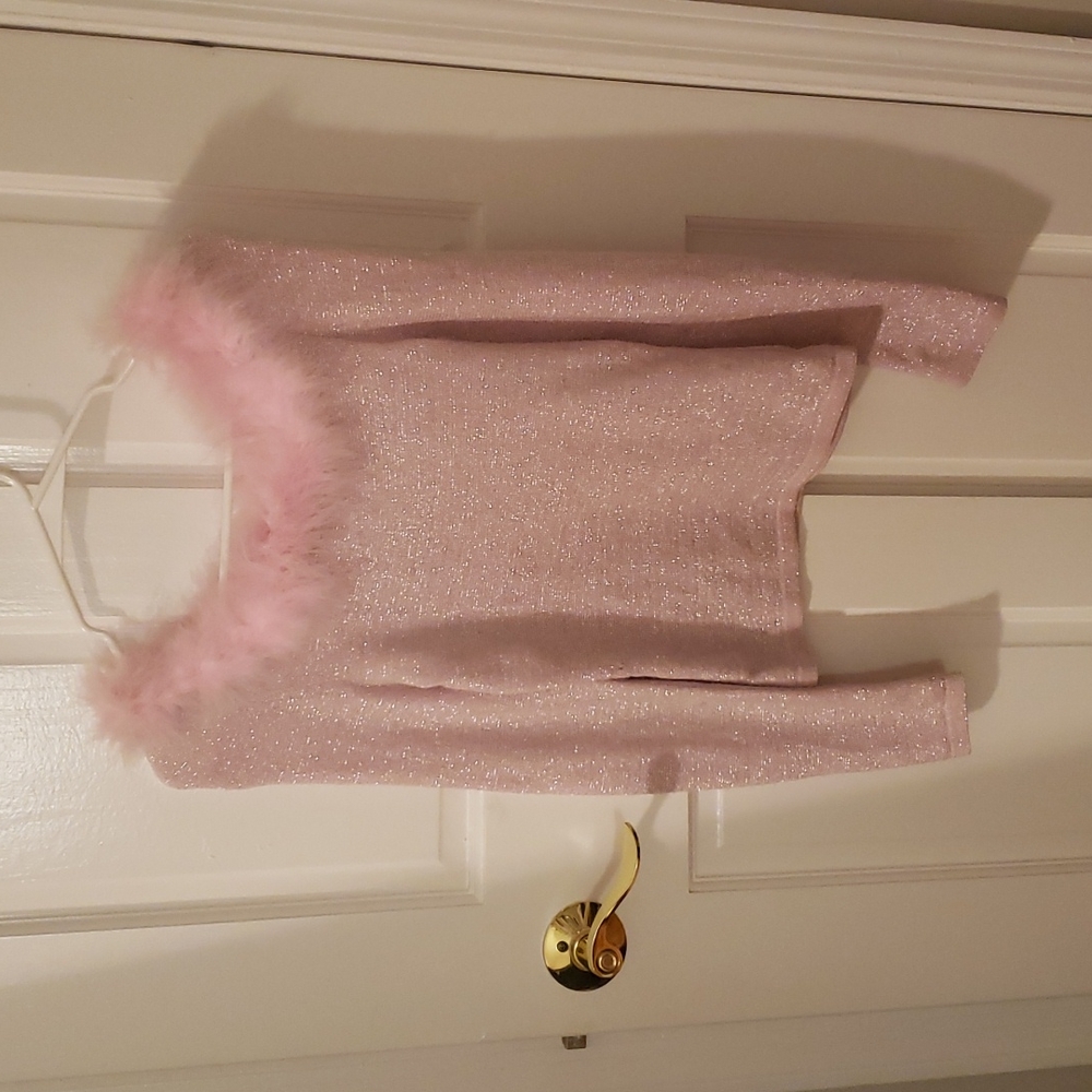 Sparkly Y2K long sleeve stretchy top with feather trim